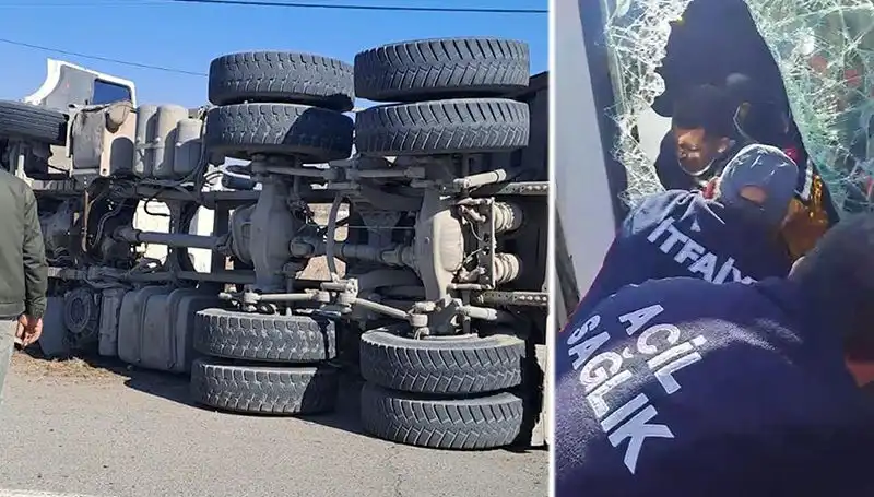 Kamyon Virajı Alamadı: Yola Yan Yatan Araç Trafiği Felç Etti